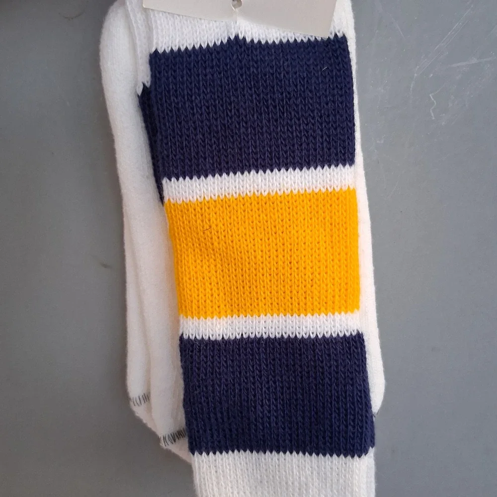Vtg NOS Deadstock Twin City White Navy Gold Striped Boys Tube Socks 6-10 USA